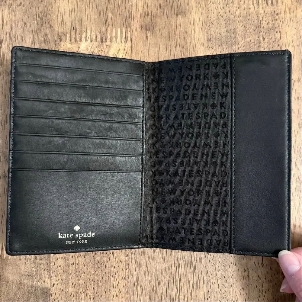 Kate Spade Passport Holder Pebbled Leather Cardholder Embossed Travel Black - Picture 6 of 7